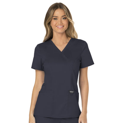 Cherokee Scrubs for Women Mock Wrap Top with 3 Pocket, Back Princess Seams WW610, XXS, White (Copy)