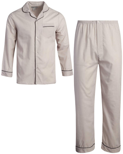Ten West Apparel Men’s Pajamas Set - Long Sleeve Button Down Sleep Shirt and Pajama Bottoms Sleepwear Set, Size 2X-Large, Tan