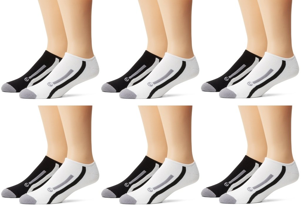 Champion Men's 12Pack Black & Grey Stripe No-Show Athletic Low Cut Socks, 6-12