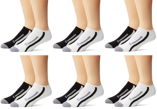 Champion Men's 12Pack Black & Grey Stripe No-Show Athletic Low Cut Socks, 6-12