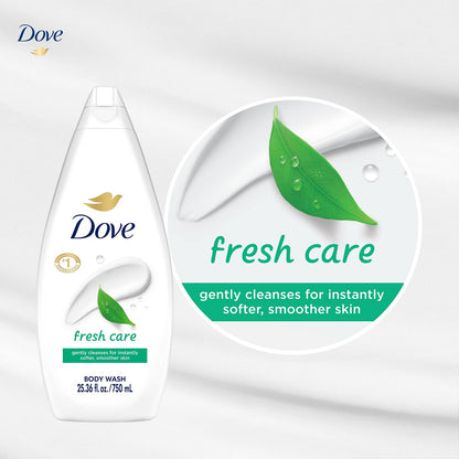 Dove Body Wash, Fresh Care, Value-Size 4-Pack - Soothing Moisturizing Cleanser for Soft Skin, 25.36 Oz Ea