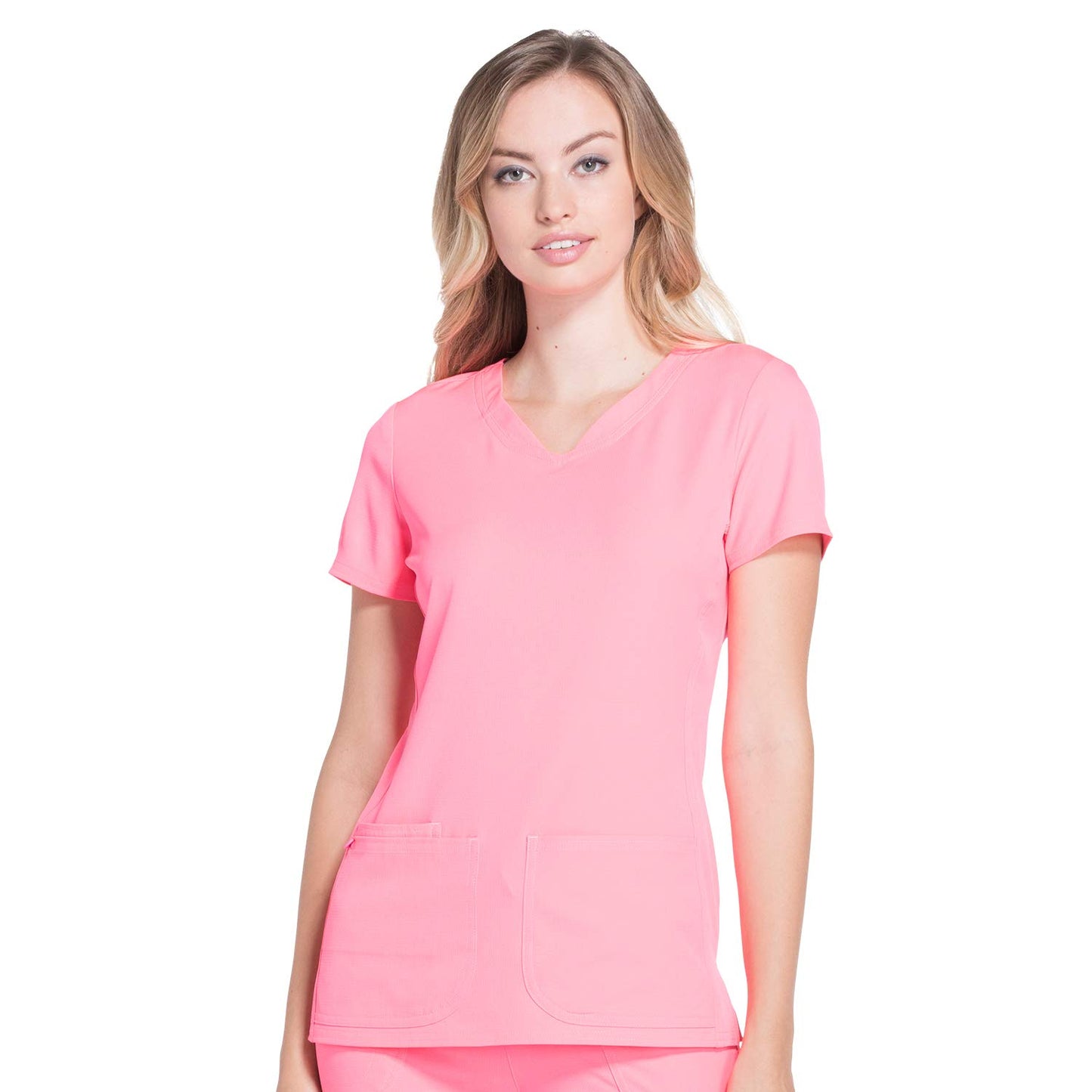 HeartSoul Break On Through Women's Pitter-Pat V-Neck Solid Scrub Top Large Flamingo
