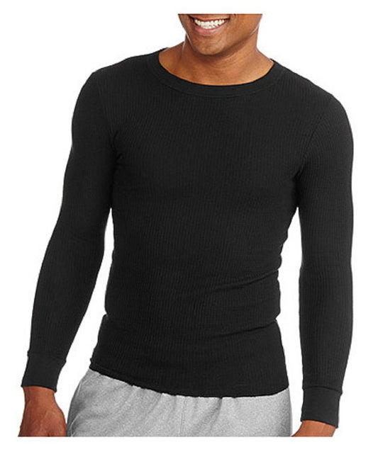 Fruit of the Loom Men's Classic Midweight Waffle Thermal Underwear Crew Top (1 & 2 Packs), Black Soot, XX-Large