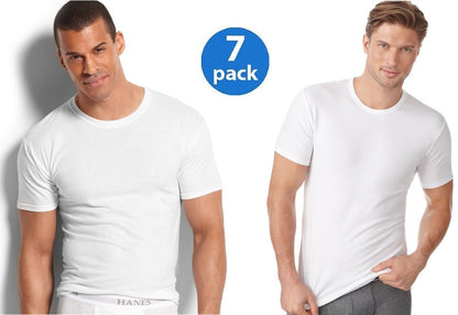 Hanes Men's 7Pack Crew Neck Tagless White Undershirts Crewneck T-Shirts, 5XL