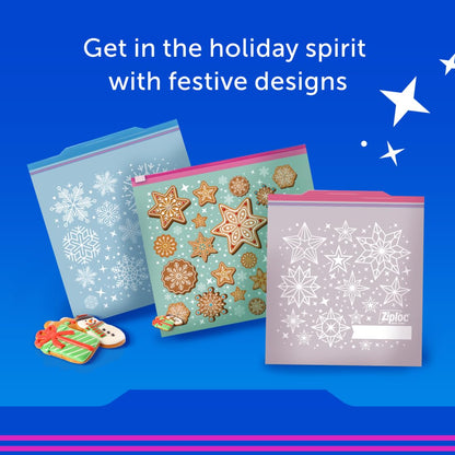 Ziploc Gallon Food Storage Bags, Grip 'n Seal Technology for Easier Grip, Open, and Close, 120 Count, Holiday Designs
