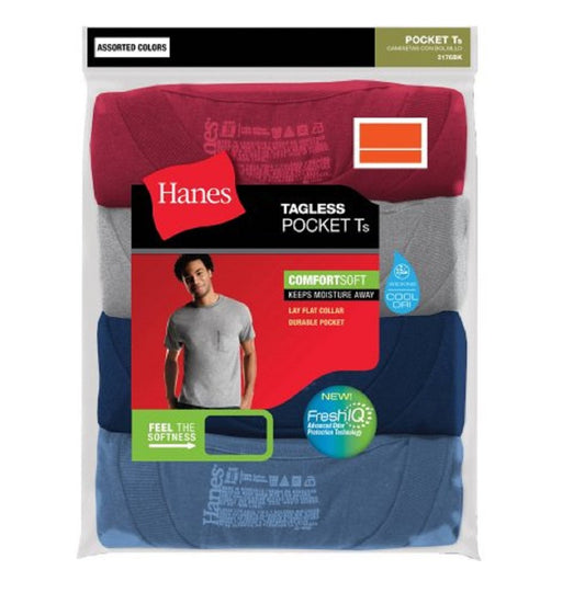 Hanes Adult Tagless Tee with Pocket (Assorted, Medium (38"-40" Chest))