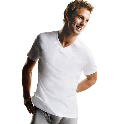 Hanes Men`s 9-Pack White 100% Cotton V-Neck T-Shirts 777VG9 (Medium (Chest 38"-40"))