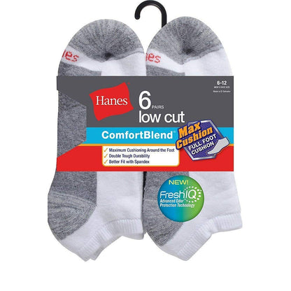 Hanes Men's ComfortBlend Max Cushion Low Cut Sock 6-Pack_White_6-12
