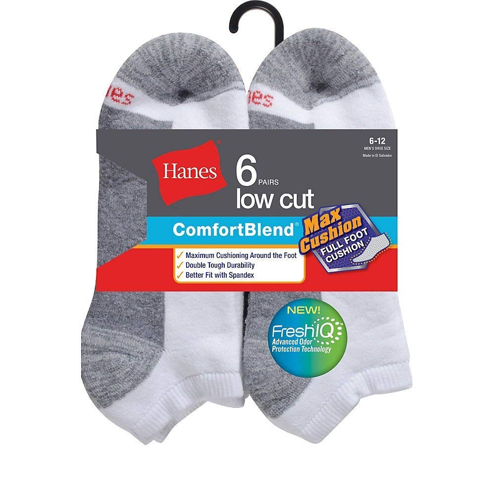 Hanes Men's ComfortBlend Max Cushion Low Cut Sock 6-Pack_White_6-12