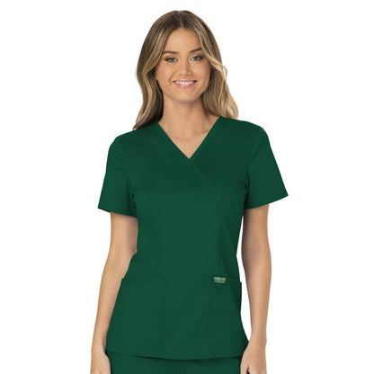 Cherokee Scrubs for Women Mock Wrap Top with 3 Pocket, Back Princess Seams WW610, XXS, White (Copy)