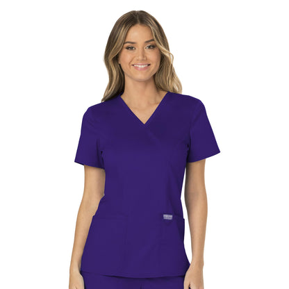 Cherokee Scrubs for Women Mock Wrap Top with 3 Pocket, Back Princess Seams WW610, XXS, White (Copy)