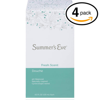 (Pack of 4 Bottles) Summer's Eve Fresh Scent Douche Vinegar & Water, Feminine Wash, 4.5oz Bottles. PH Balanced, Naturally Inspired, & Gynecologist Tested (Pack of 4 Bottles, 4.5oz Each Bottle)