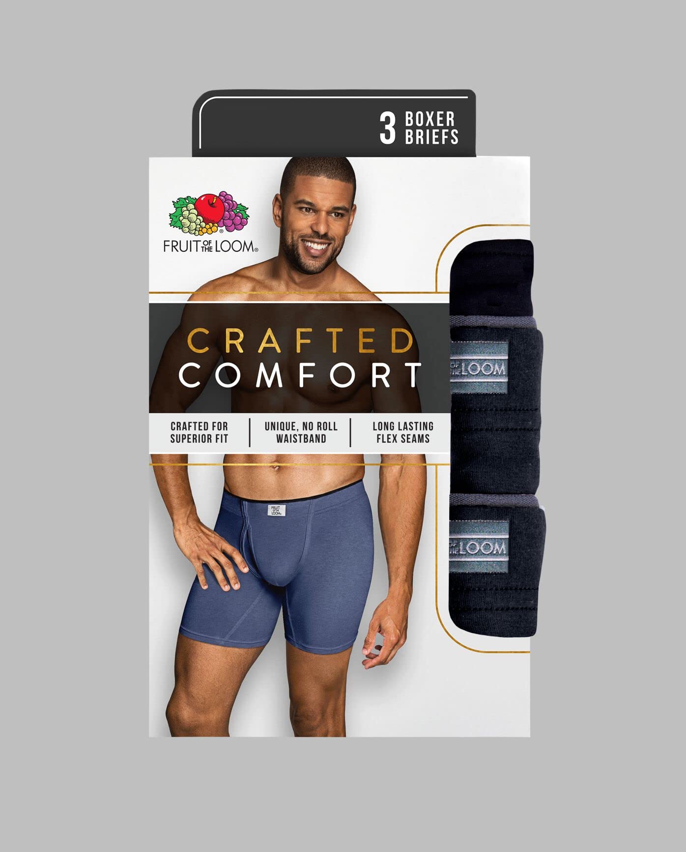 Fruit of the Loom Mens Crafted Comfort Fabric Covered Waistband Boxer Briefs 3 P Assorted