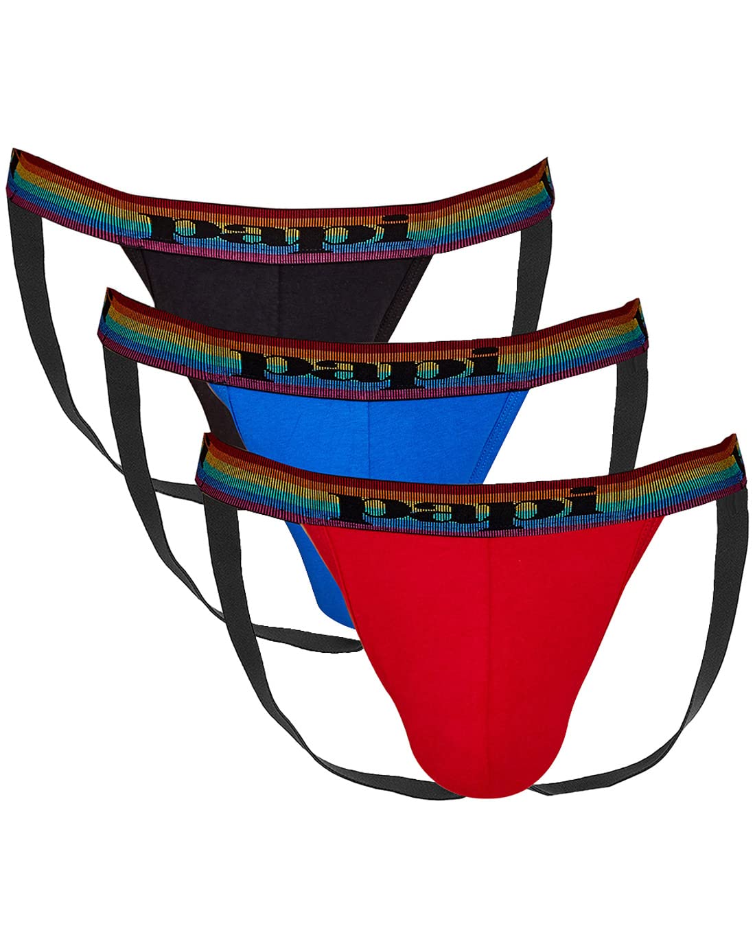 papi Men's 3-Pack Jockstrap, Athletic Supporter, Breathable Male Workout Underwear, Lychee/Prince Blue/Black, X-Large