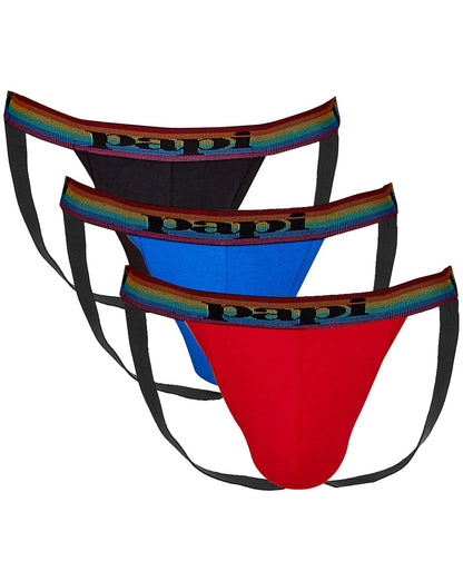 papi Men's 3-Pack Jockstrap, Athletic Supporter, Breathable Male Workout Underwear, Lychee/Prince Blue/Black, X-Large