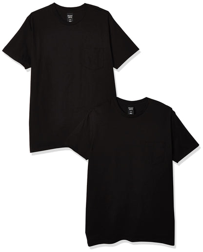 Hanes Men's Nano Premium Cotton Pocket T-Shirt (Pack of 2) (Black, XX-Large 50"-52" Chest)