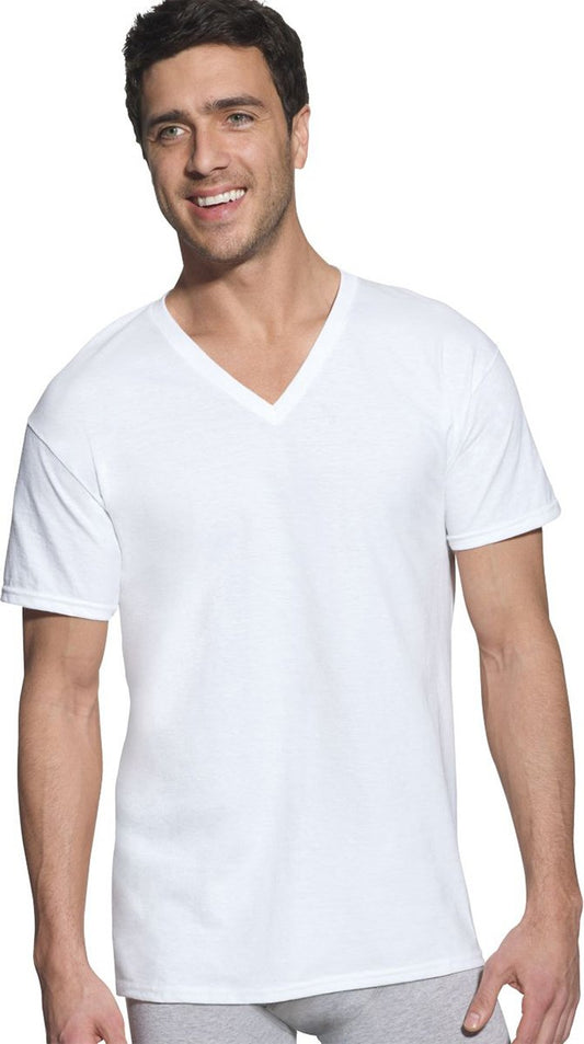 Hanes Ultimate Men's 6 Pack FreshIQ V-Neck Tee, White, Small