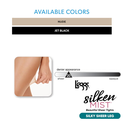 Leggs Womens Silken Mist Control Top Sheer Toe Pantyhose, Q, Jet Black