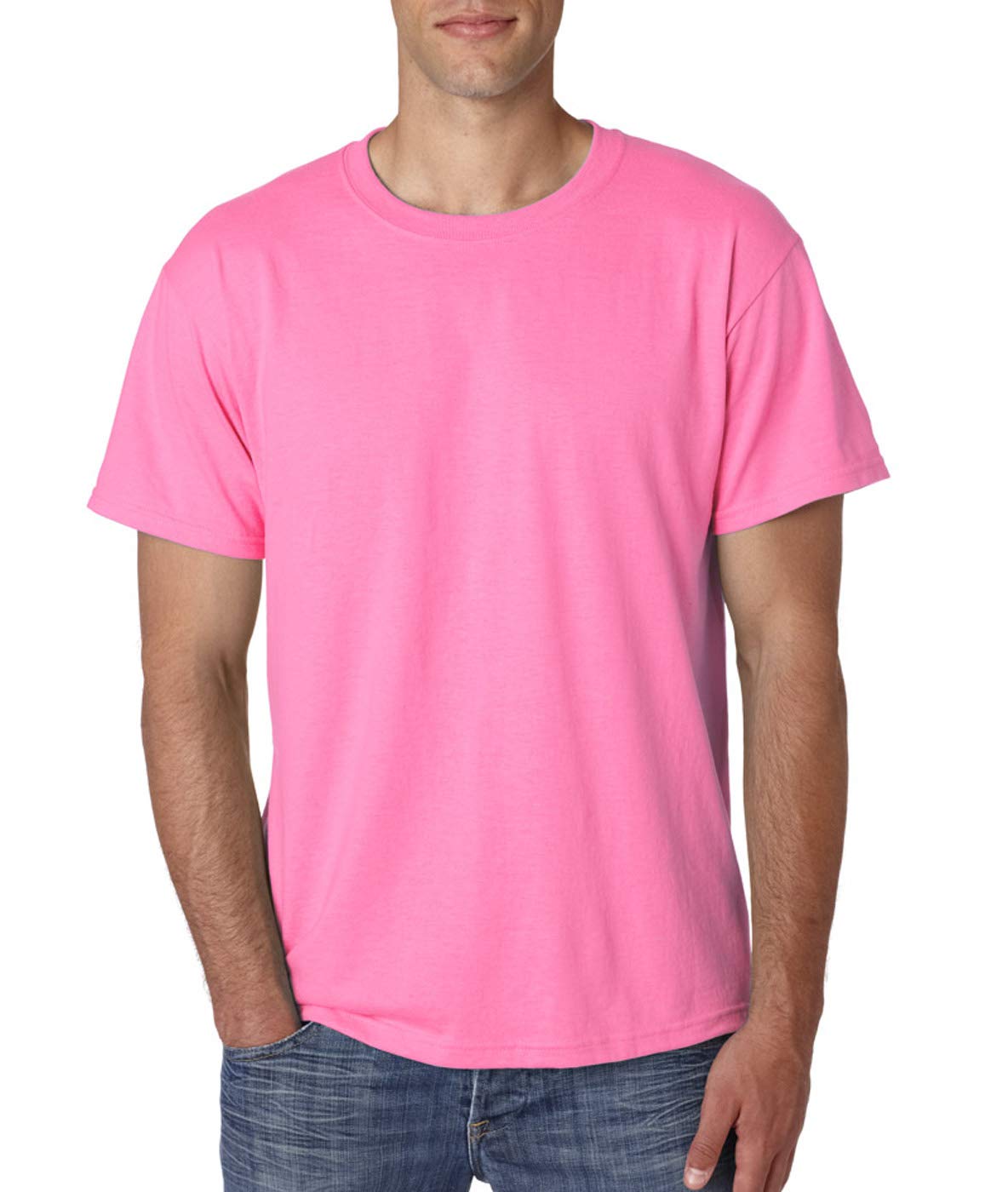 Jerzees Men's Shoulder To Shoulder Taping T-Shirt, Medium, Neon Pink