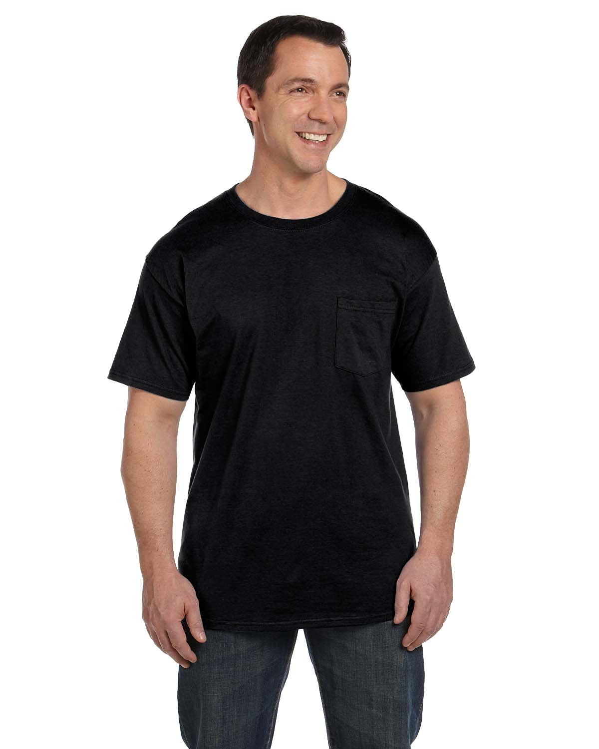 Hanes Men's 2 Pack Short-Sleeve Pocket Beefy-T (Black, Medium/38-40" Chest)