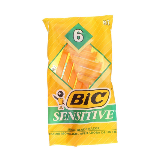 BIC Single Blade Sensitive Disposable Shaver,6 ea, Yellow