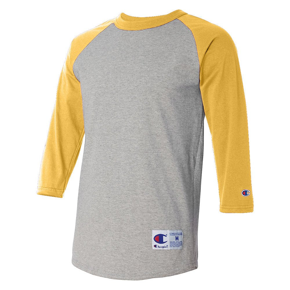 Champion Adult 5.2 oz. Raglan T-Shirt L OXF GRY HT/ GOLD