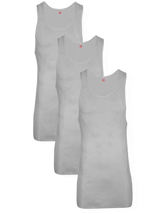 Hanes Men’s Tall 100% Cotton Tank Tops, Undershirts, Tagless and Sleeveless, 6X-Large Tall, Gray - 3 Pack