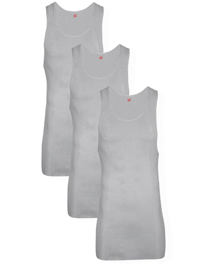 Hanes Men’s Tall 100% Cotton Tank Tops, Undershirts, Tagless and Sleeveless, 6X-Large Tall, Gray - 3 Pack