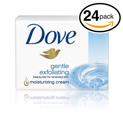 (PACK OF 24 BARS) Dove Beauty Soap Bar: GENTLE EXFOLIATING. Removes Dead Skin & Leaves You with a Fresh Radiant Glow! 25% MOISTURIZING LOTION! Great for Hands, Face & Body! (24 Bars, 3.5oz Each Bar)