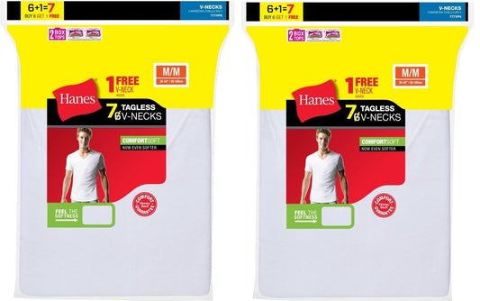 Hanes Men's 14Pack ComfortSoft Tagless White V-Neck T-Shirts Undershirts, XL