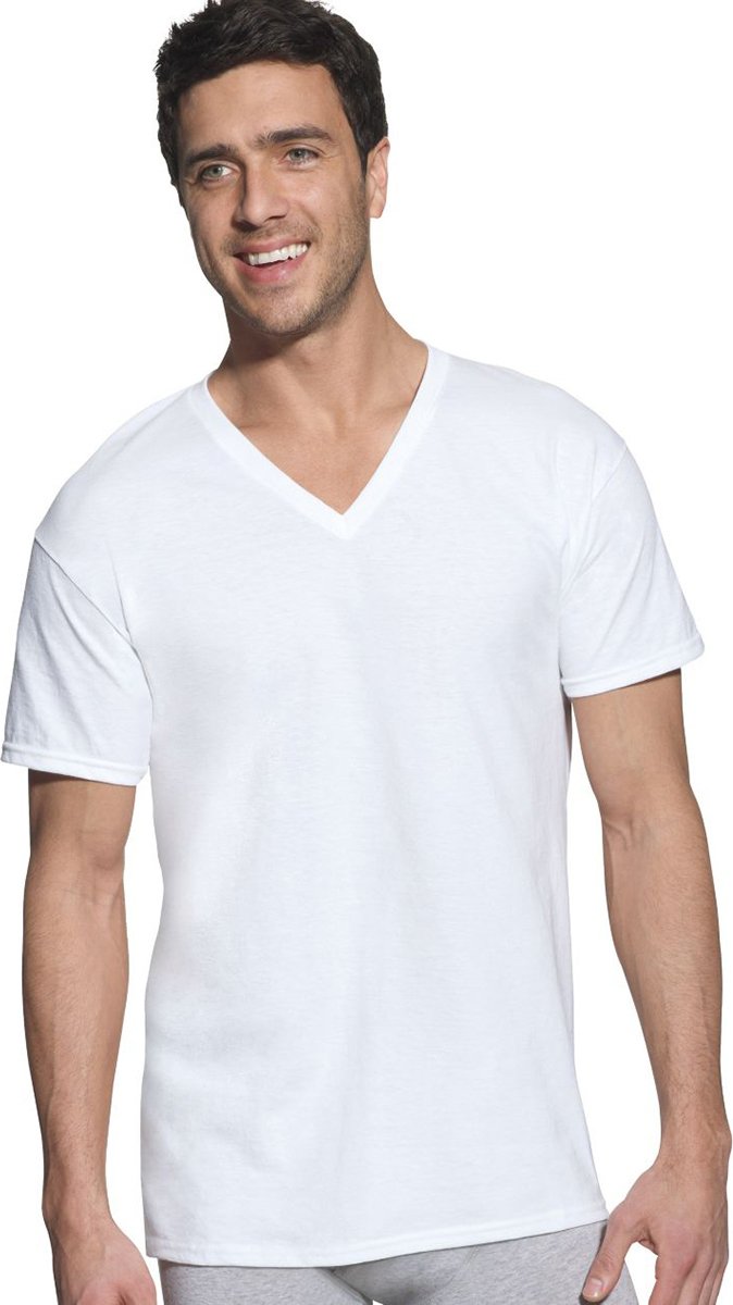 Hanes Ultimate Men's 6 Pack FreshIQ V-Neck Tee, White, Small