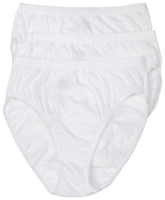 Hanes Ultimate Womens 3-Pack Cotton Hi-Cut Panties, White, 9
