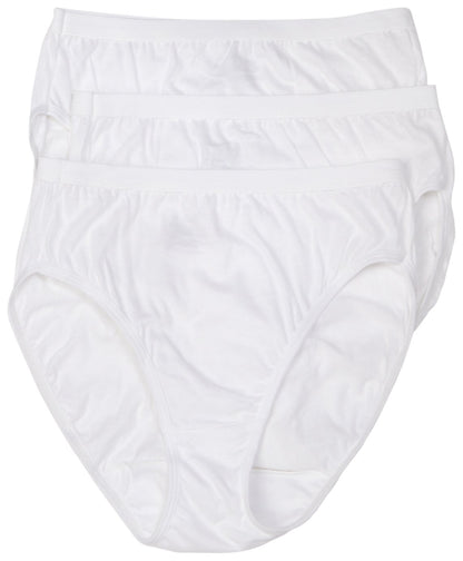 Hanes Ultimate Womens 3-Pack Cotton Hi-Cut Panties, White, 9