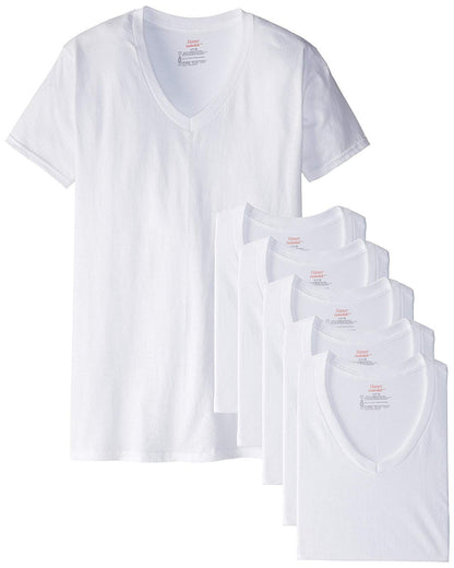 Hanes Ultimate Men's 6 Pack FreshIQ V-Neck Tee, White, Small