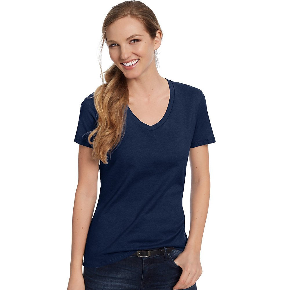 Hanes Womens Nano-T V-Neck T-Shirt Navy
