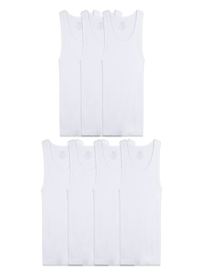 Fruit of the Loom Boys' Cotton Tank Top Undershirt (Multipack), Boys-120-White, X-Large