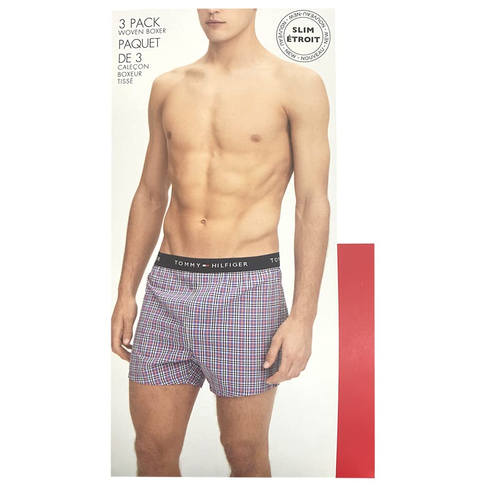 Tommy Hilfiger Mens Cotton Classics 3 Pack Slim Fit Woven Boxer Shorts, Medium Red (3 Pack), Medium US