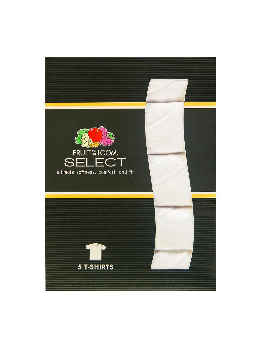 Fruit of the Loom Select Men's 5-Pack Tag Free 100% Cotton Crew T-Shirts (Large)