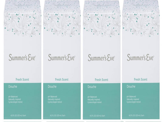 (Pack of 4 Bottles) Summer's Eve Fresh Scent Douche Vinegar & Water, Feminine Wash, 4.5oz Bottles. PH Balanced, Naturally Inspired, & Gynecologist Tested (Pack of 4 Bottles, 4.5oz Each Bottle)