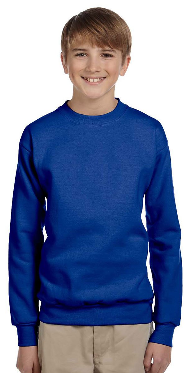 Hanes Youth Cotton Crewneck Fleece Closure Sweatshirt, DEEP ROYAL, Medium