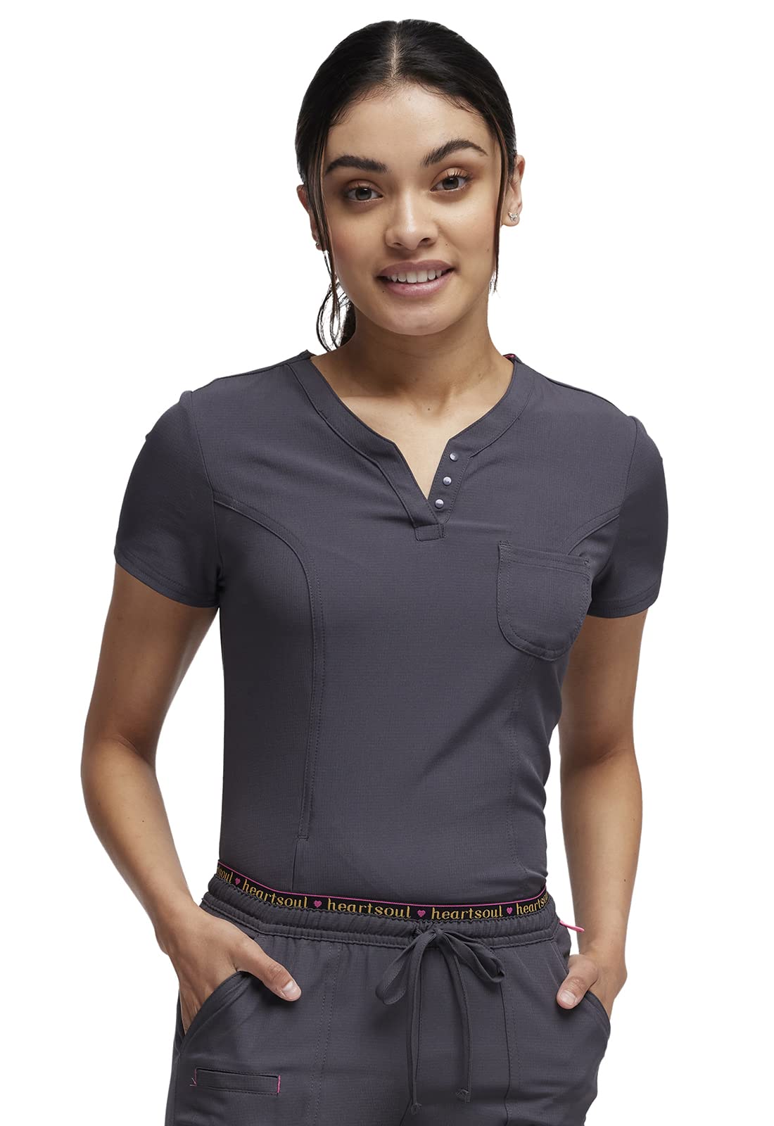 HeartSoul Tuckable V-Neck Medical Scrubs for Women, Performance Fabric Plus Size HS710, 2XL, Pewter