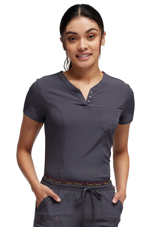HeartSoul Tuckable V-Neck Medical Scrubs for Women, Performance Fabric Plus Size HS710, 2XL, Pewter