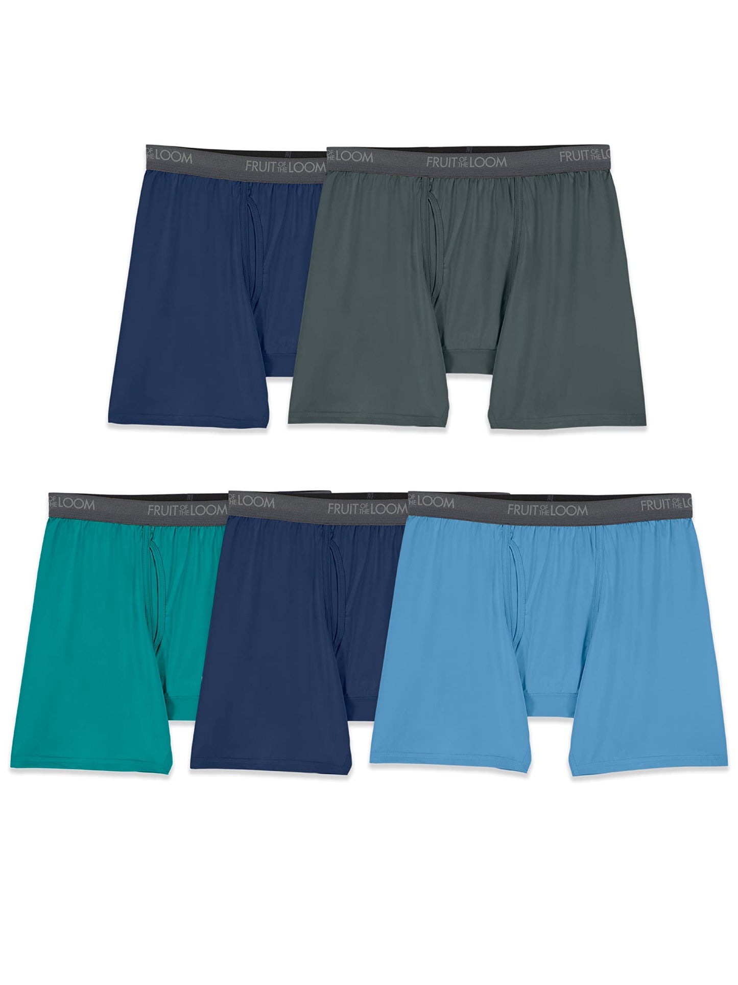 Fruit of the Loom Men's 360 Stretch Boxer Briefs (Quick Dry & Moisture Wicking), Trunk-5 Pack-Blue/Green/Black