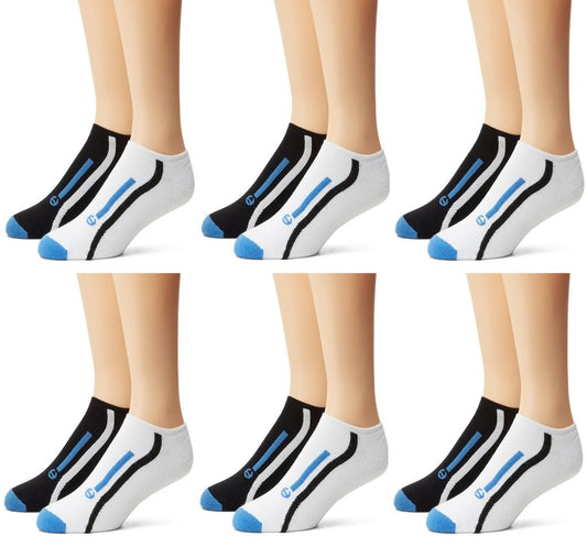 Champion Men's 12Pack Black & Blue Stripe No-Show Athletic Low Cut Socks, 6-12