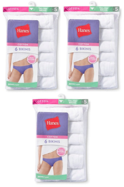 Hanes Women's 18Pack 100% Cotton BIKINI Underwear Ladies Panties, White 7