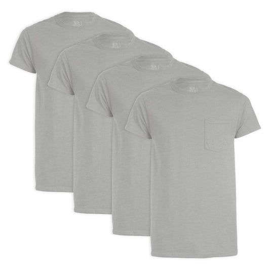 Fruit of the Loom Men's 4-Pack Pocket Crew Neck T-Shirt Athletic Heather Large