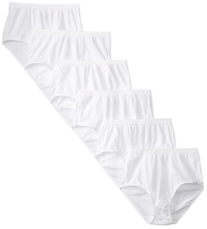 Fruit of the Loom Women's Eversoft Underwear, Tag Free & Breathable, Available in Plus Size, Brief-Cotton-6 Pack-White, 9