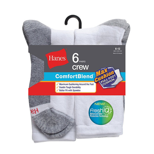 Hanes mens Max Cushion Crew Socks, Available in 6 and 12-pair Pack Casual Sock, White, 12 US