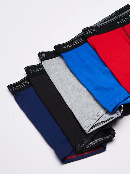 Hanes Ultimate Boys' 5-Pack Boxer Briefs, Blue/Red/Black Assorted, Medium
