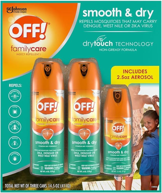 OFF! Family Care Insect Repellent, Smooth & Dry Travel Aerosol Sprays, 6 oz. + 2.5 oz.